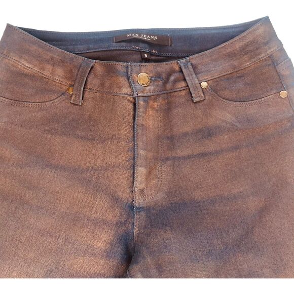 Max Studio | Brown & Navy Iridescent Straight Leg Denim Jeans Size 8 | EUC - Picture 7 of 14
